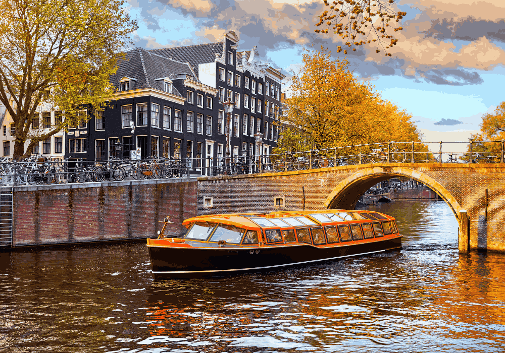 Amsterdam walking tour through canals, historic streets and landmarks in Netherlands