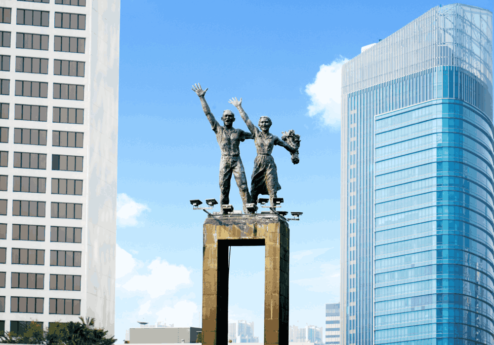 Jakarta walking tour through busy streets and famous landmarks in Indonesia