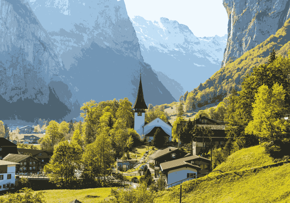 Lauterbrunnen walking tour through alpine valley and waterfalls in Switzerland