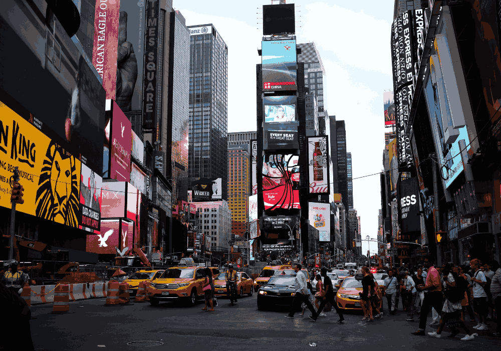 Times Square Manhattan walking tour through New York streets in United States