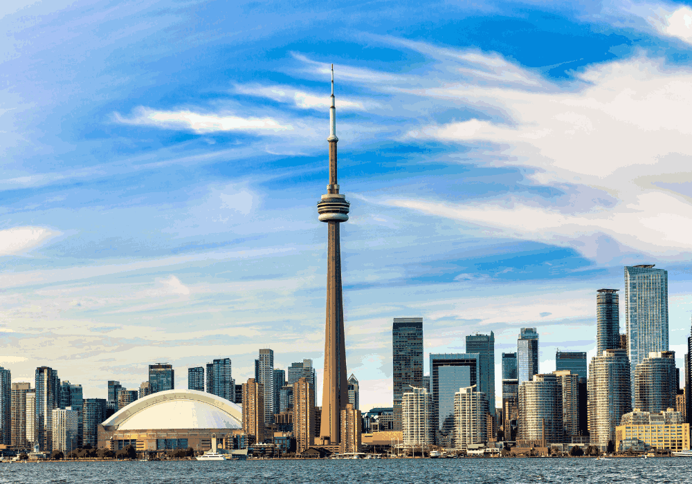Toronto walking tour through downtown streets and famous landmarks in Canada