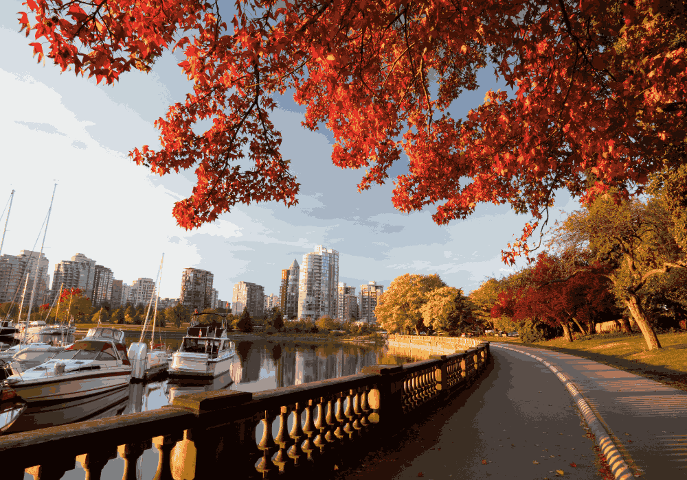 Vancouver walking tour through waterfront and famous landmarks in Canada
