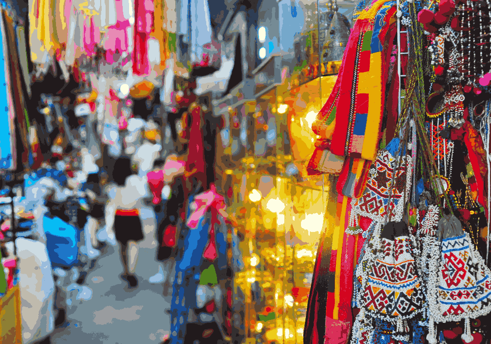 Chatuchak Market walking tour through shops, street food, stalls and busy market streets in Bangkok