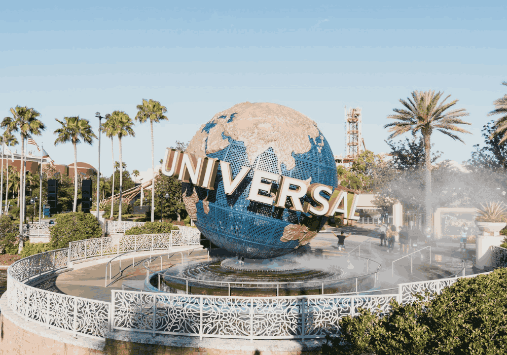Universal Orlando walking tour through themed lands, attractions and entertainment in Florida